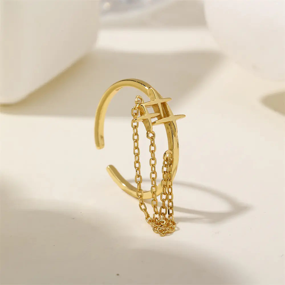 S925 Sterling Silver Star Chain Fringed Adjustable Ring