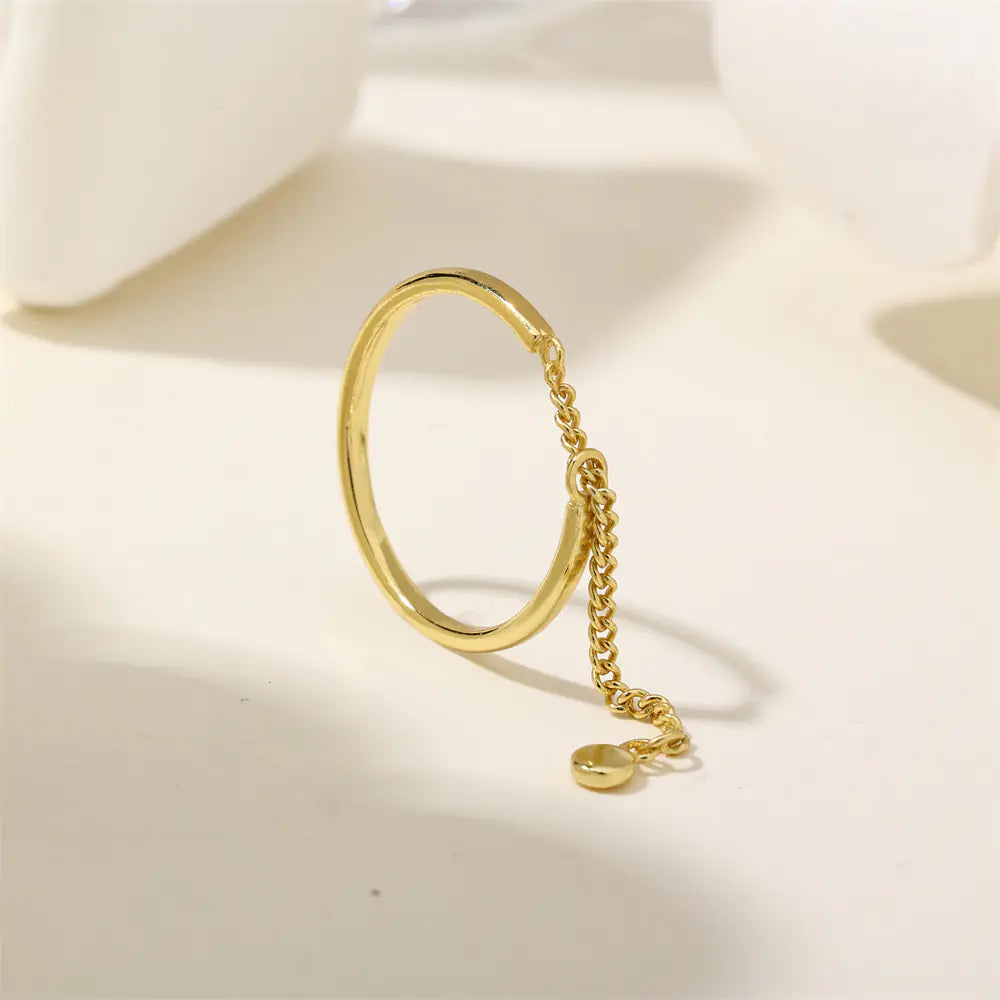 S925 silver Bead-shaped Chain Adjustable Gold Ring