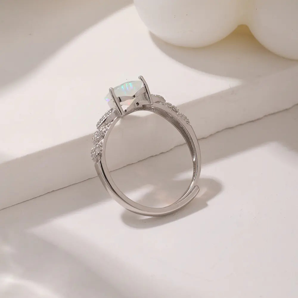 Light Luxury 925 Silver Opal Adjustable Ring