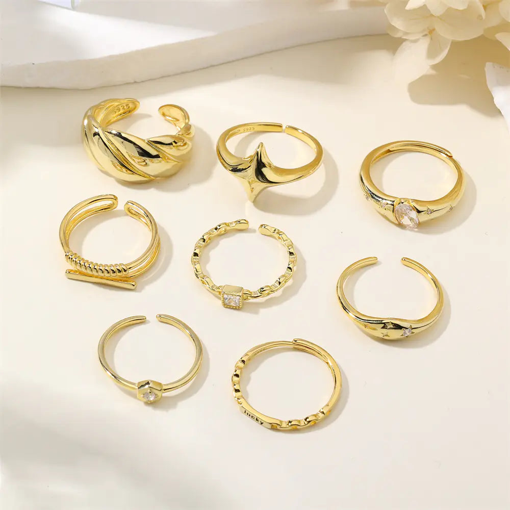 Simple S925 Sterling Silver Main Baguette CZ Open Rings