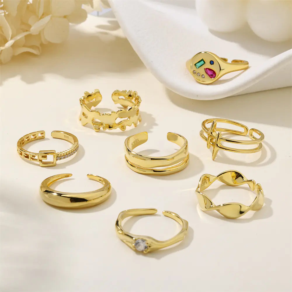 S925 Sterling Silver Belt Buckle Adjustable Gold Ring