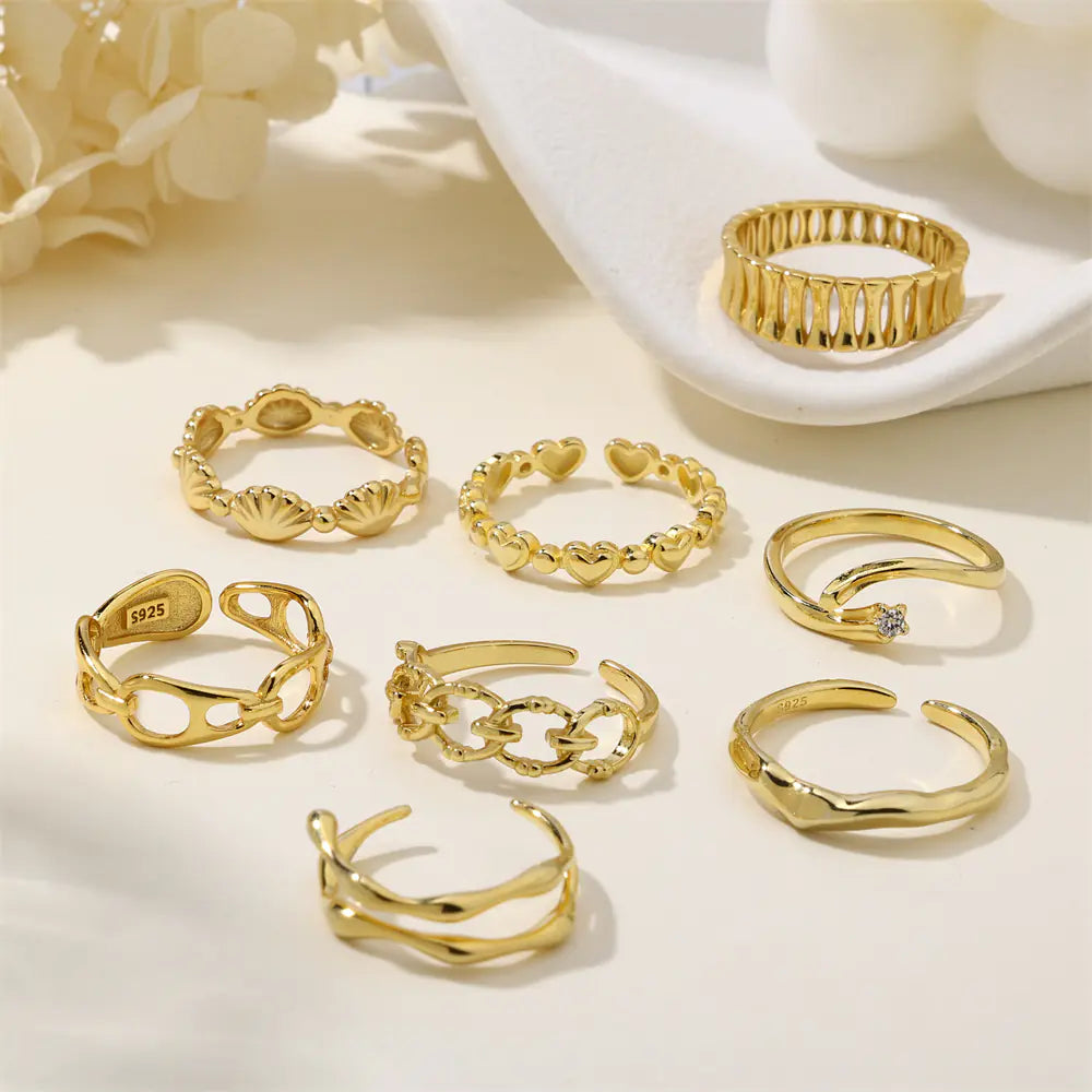 S925 Sterling Silver Lined Round Beads Open Rings
