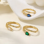 Blue CZ Snake Design 925 Sterling Silver Gold Ring