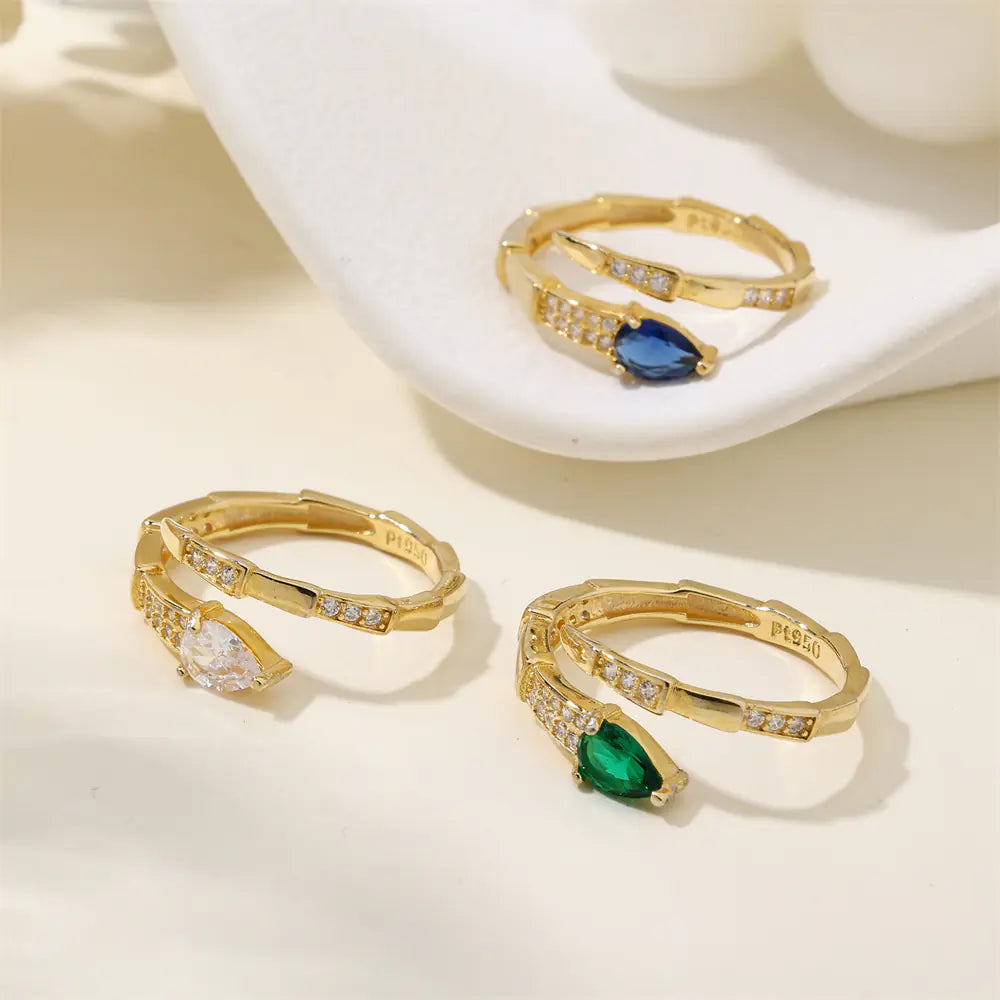 Blue CZ Snake Design 925 Sterling Silver Gold Ring