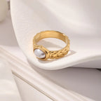 Fashion Vintage French Natural Stone Ring Stainless Steel Micro