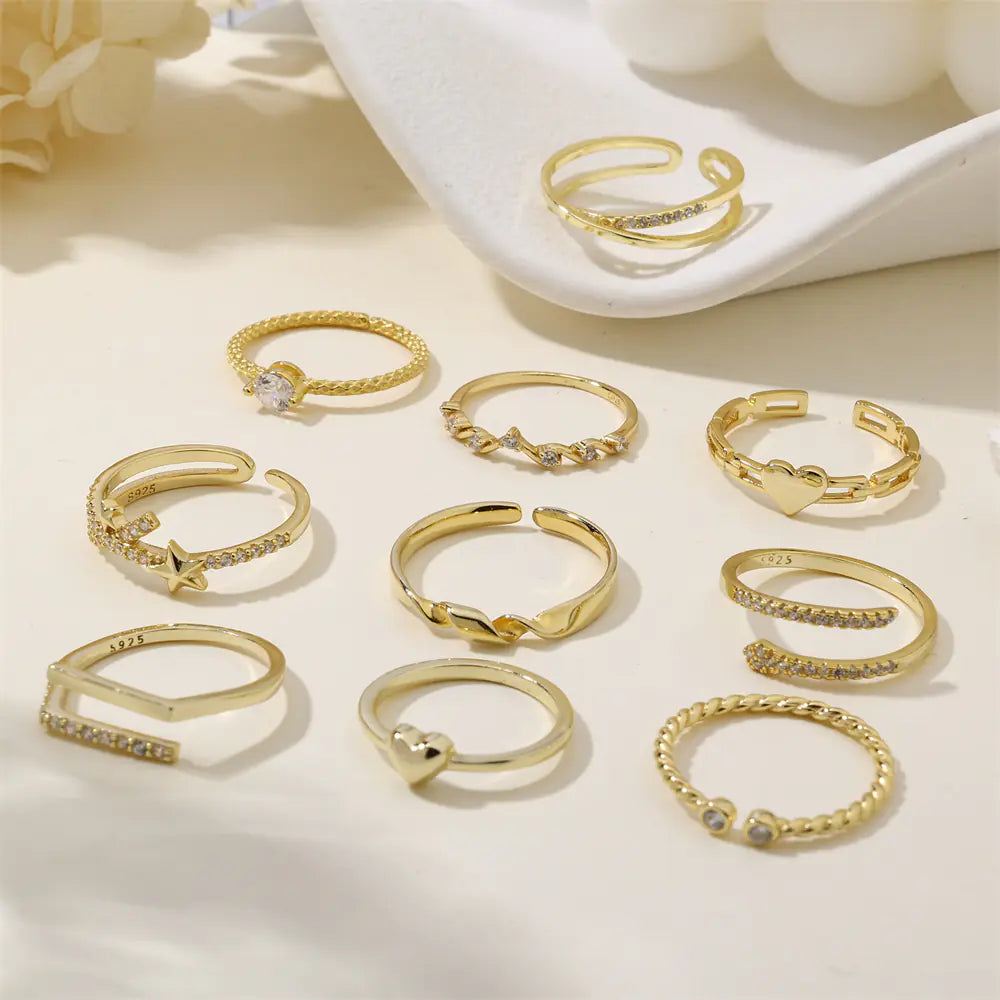 Twisted 925 Silver CZ 18K Gold Ring