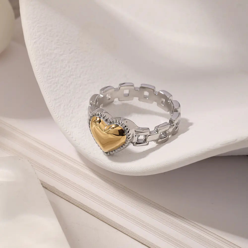 Stainless Steel Chain Little Heart Ring