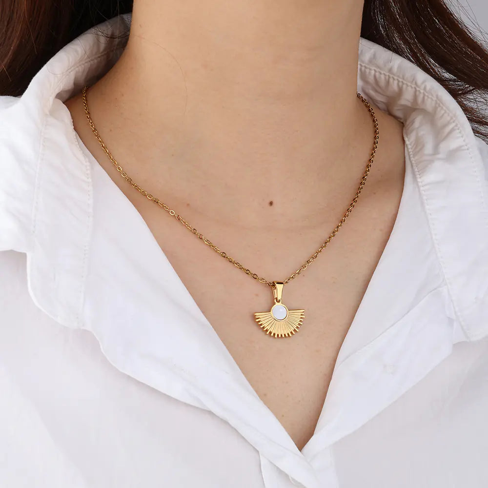 Stainless Steel Sector CZ Pendant Necklace