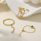 Sterling Silver 14K Gold Emerald Chain Ring