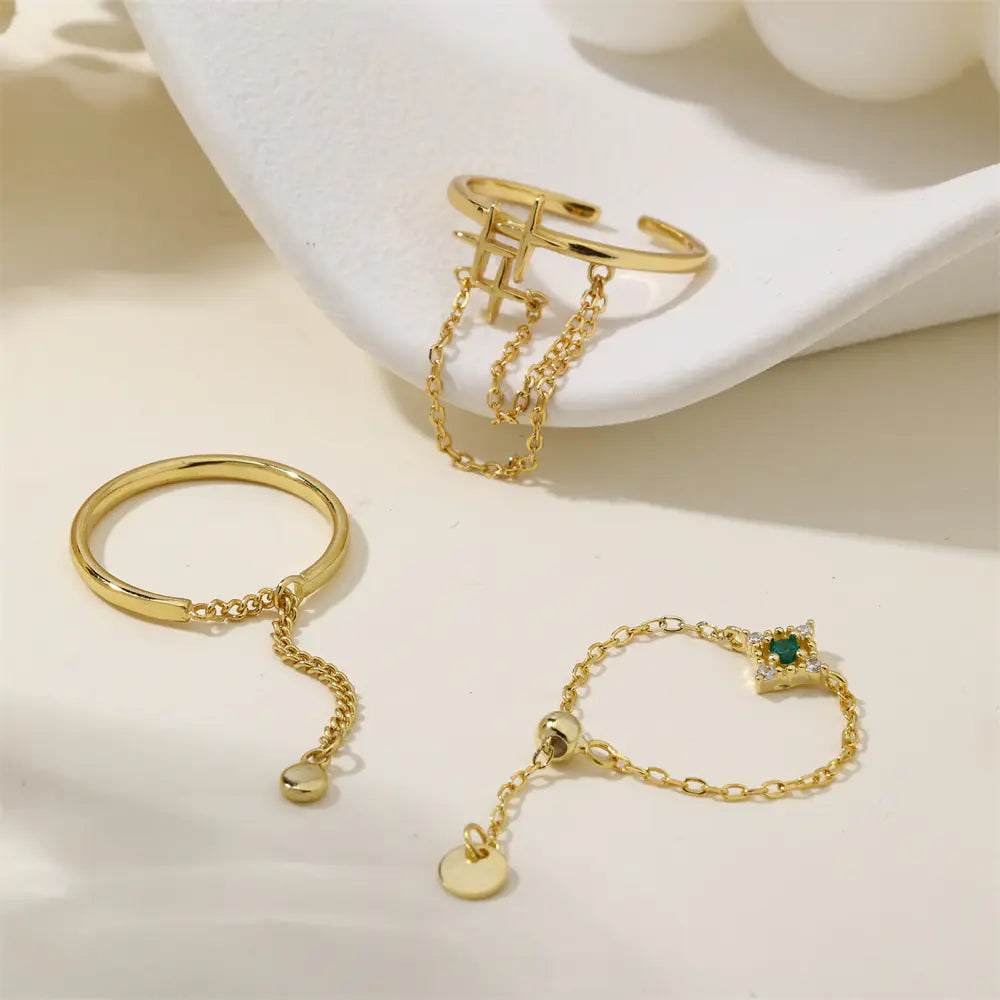 Sterling Silver 14K Gold Emerald Chain Ring