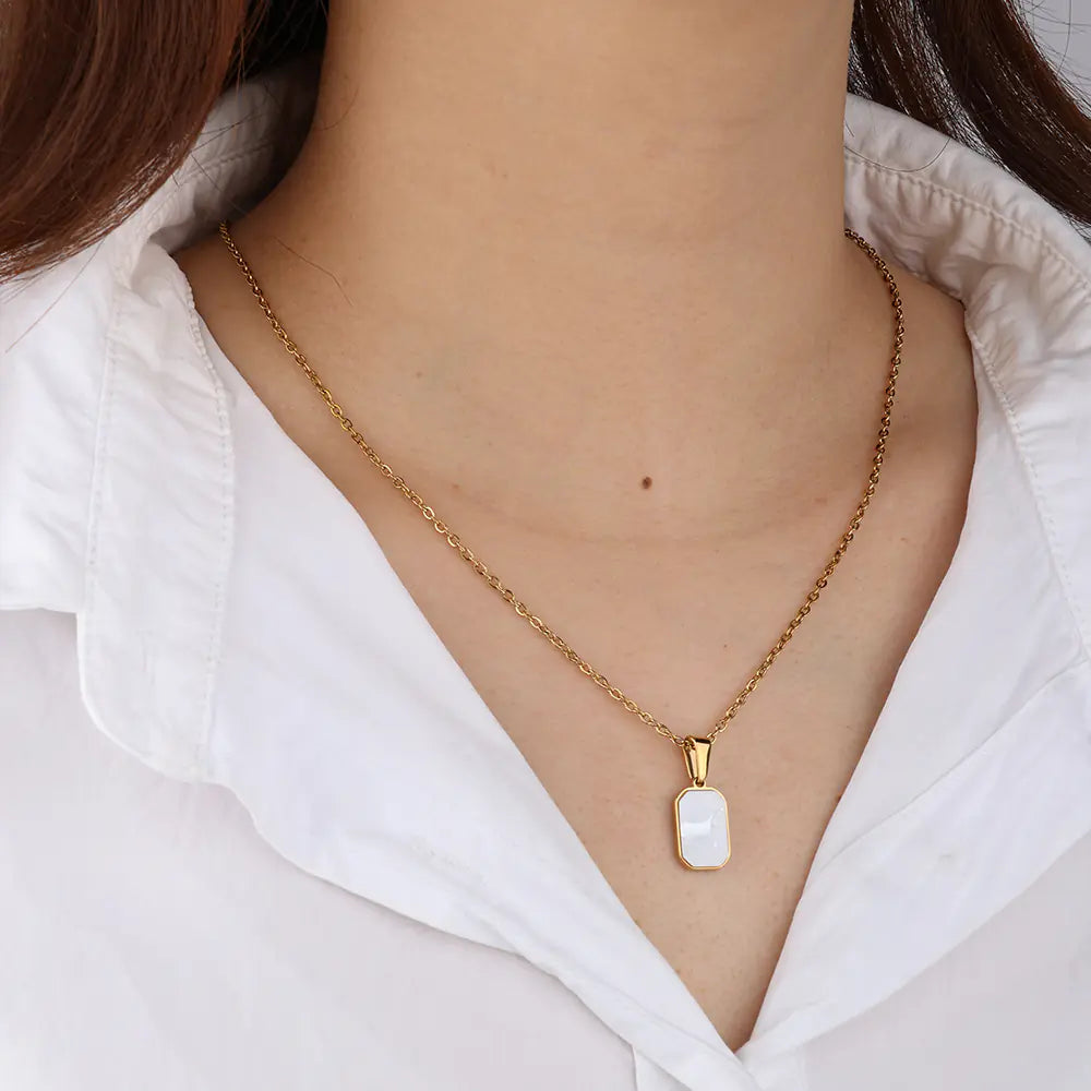 Rectangle Shell Choker Necklace Stainless Steel