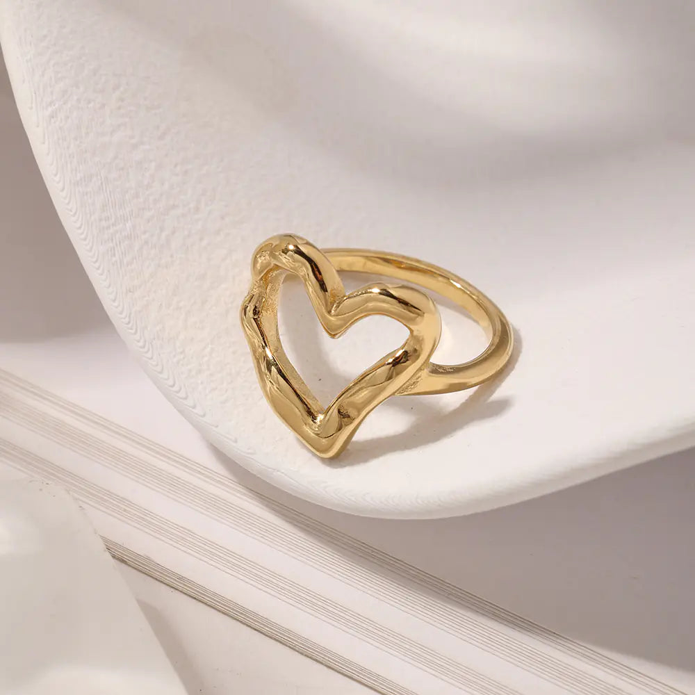 Fashion Stainless Steel Hollow Heart Ring