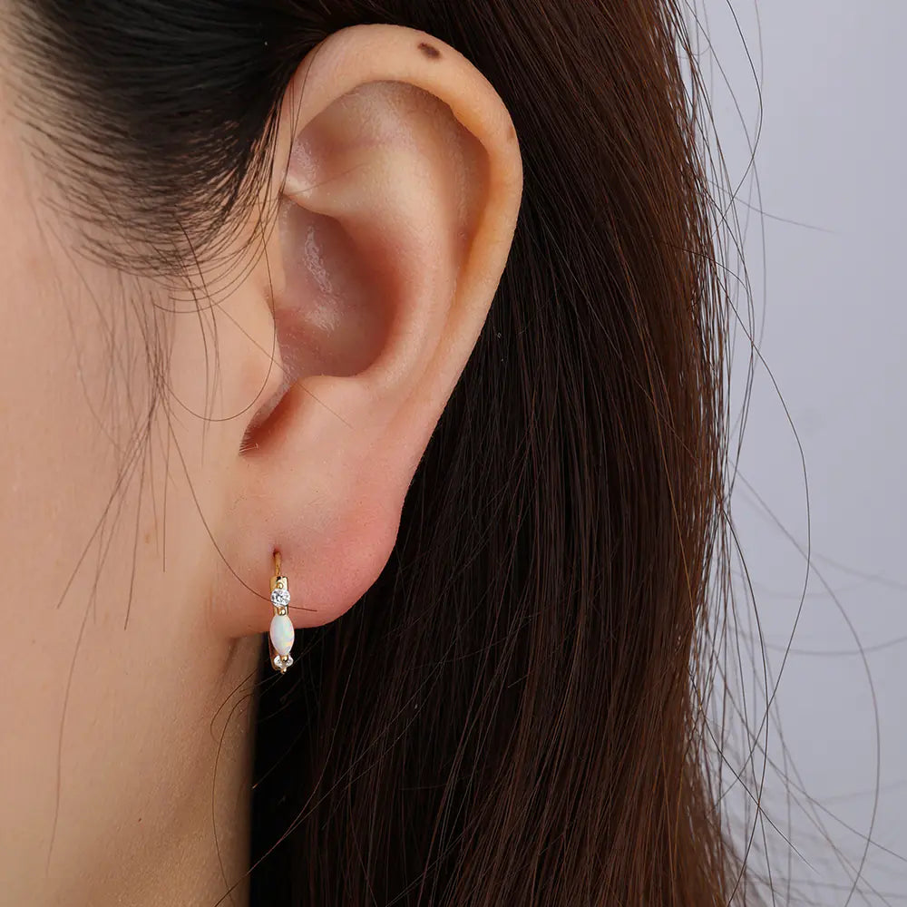 S925 Sterling Silver Opal Hoop Earrings