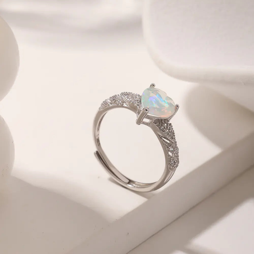 Light Luxury 925 Silver Opal Adjustable Ring