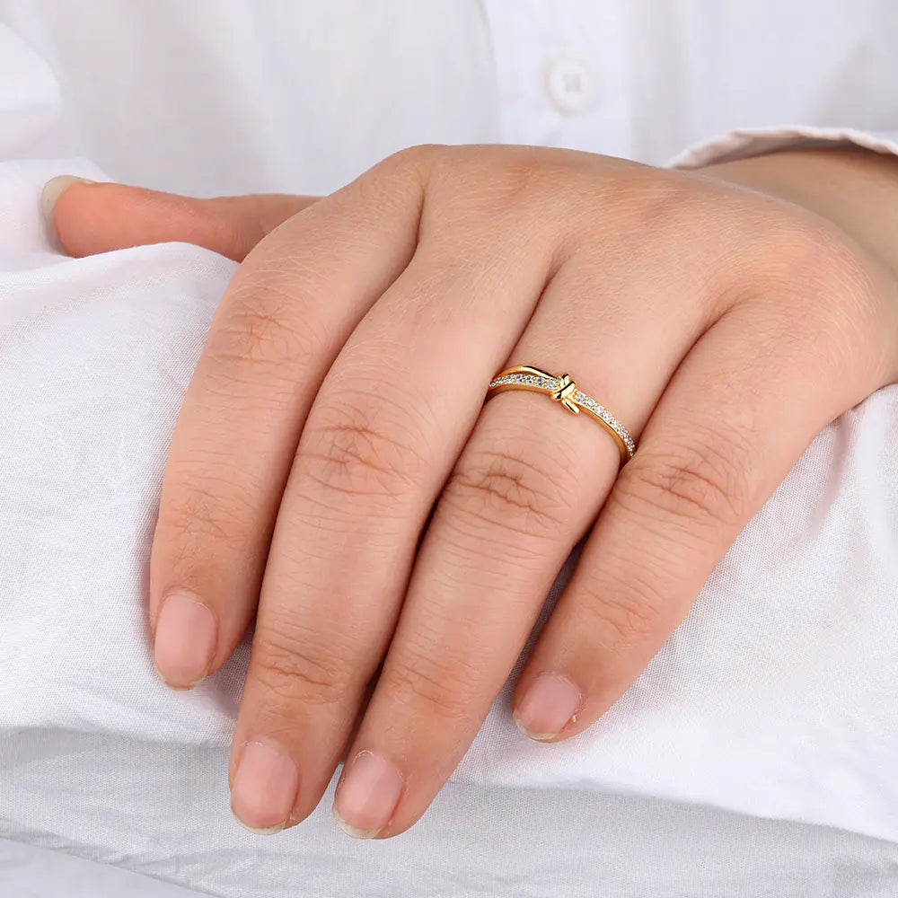 Fashion 925 Silver Full Diamond Bow Ajustable Ring