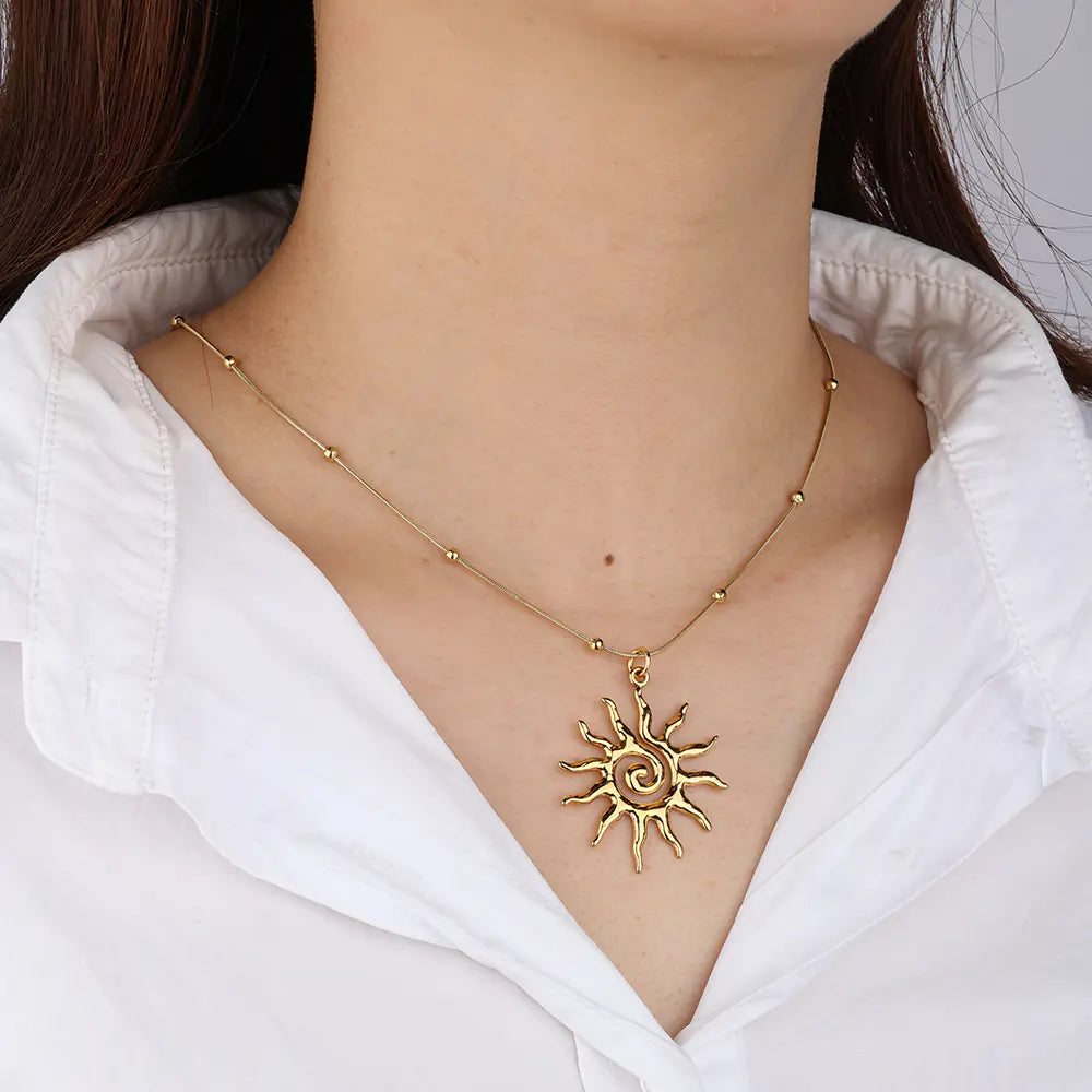Stainless Steel Gold Sun Pendant Necklace