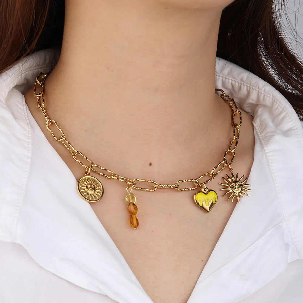 Stainless Steel Combine Square Chain Necklace