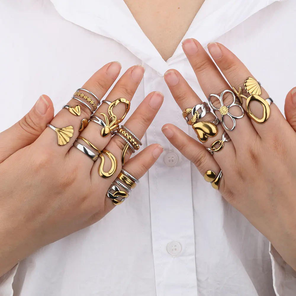 18K Gold Plated Stainless Steel Heart Open Rings