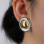 Hot Stainless Steel Gold Pattern Circle Stud Earrings