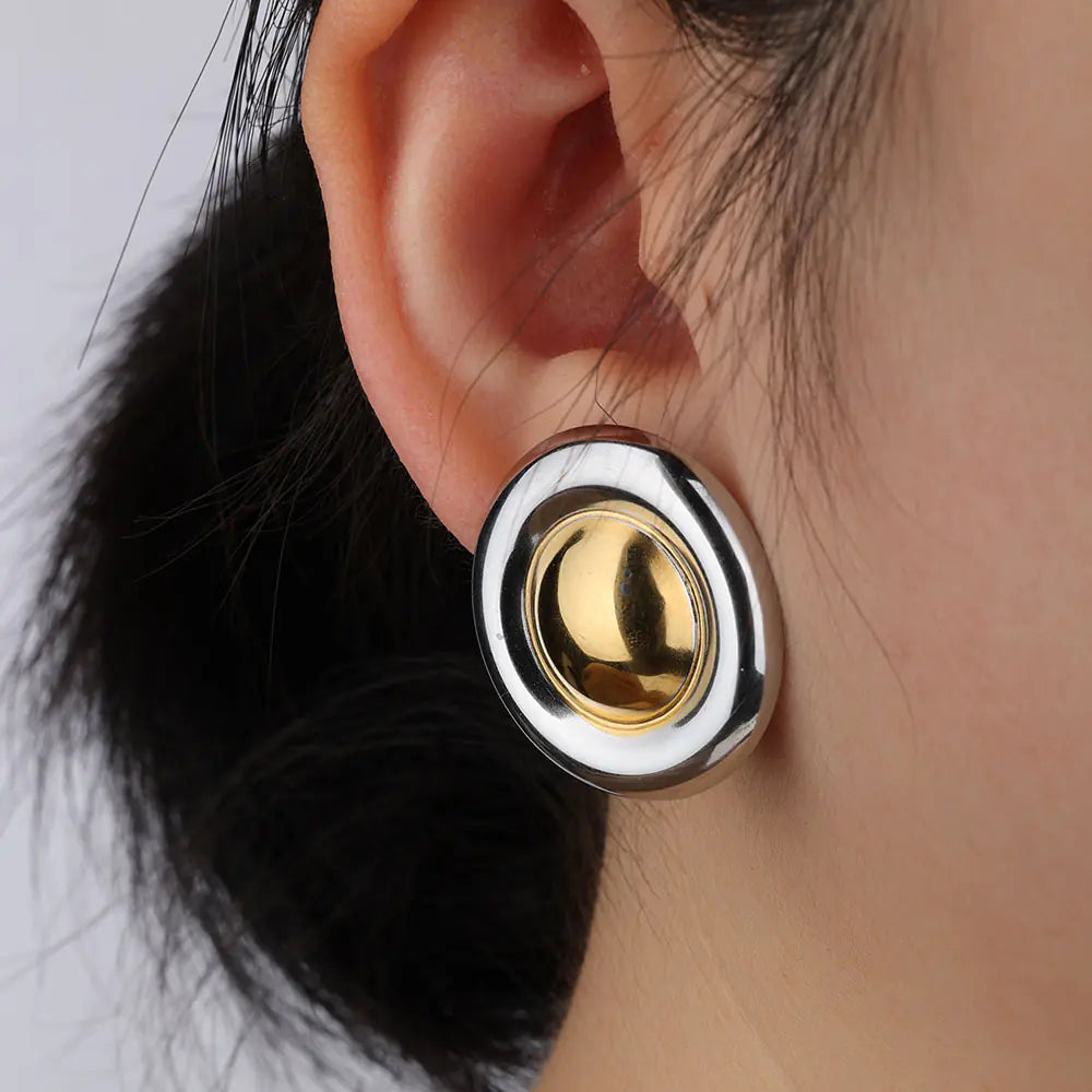 Hot Stainless Steel Gold Pattern Circle Stud Earrings