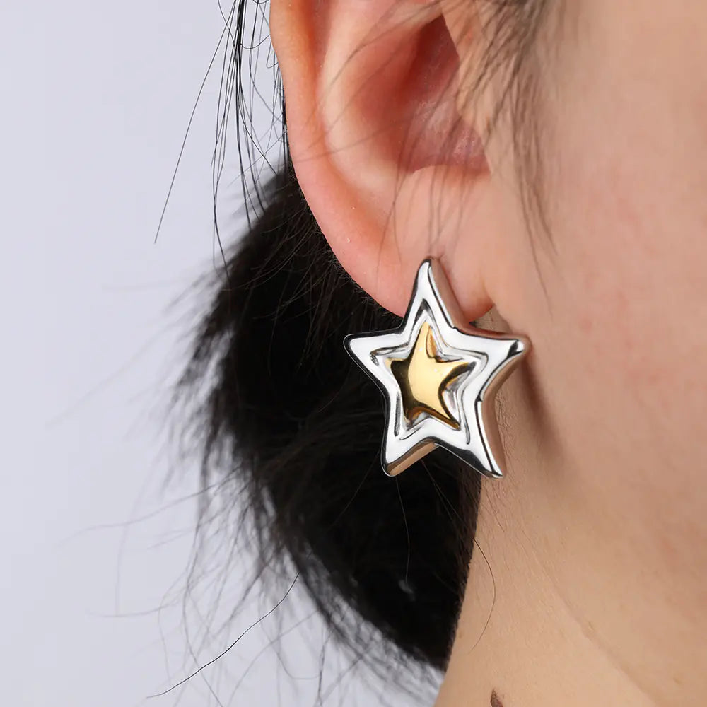 No Tarish Stainless Steel Star Stud Earrings