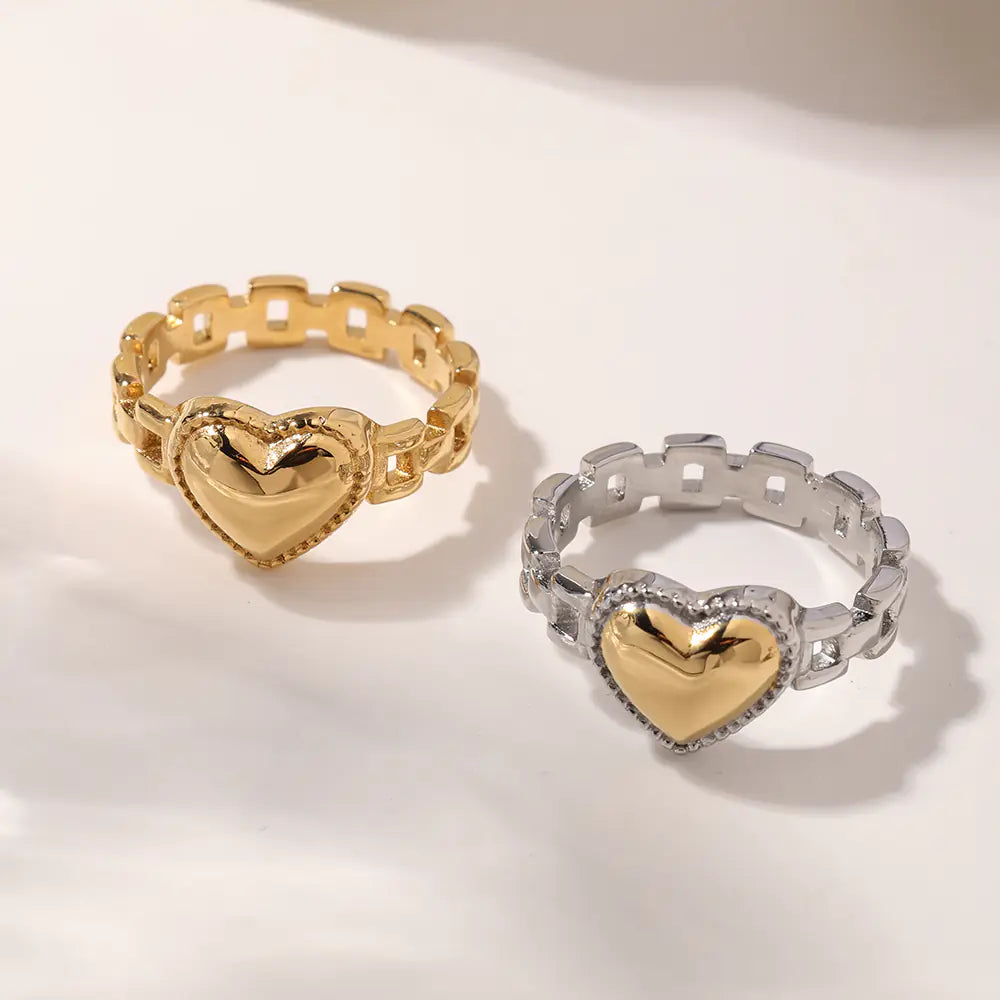 Stainless Steel Chain Little Heart Ring