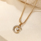 Fashion Brass Star Moon CZ Pendant Necklace