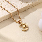 Fashion Brass Star Moon CZ Pendant Necklace