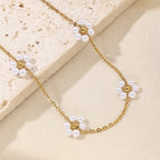 Stainless Steel Adjustable Pearl Flower Necklace