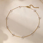 Stainless Steel Adjustable Pearl Flower Necklace