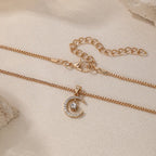 Fashion Brass Star Moon CZ Pendant Necklace