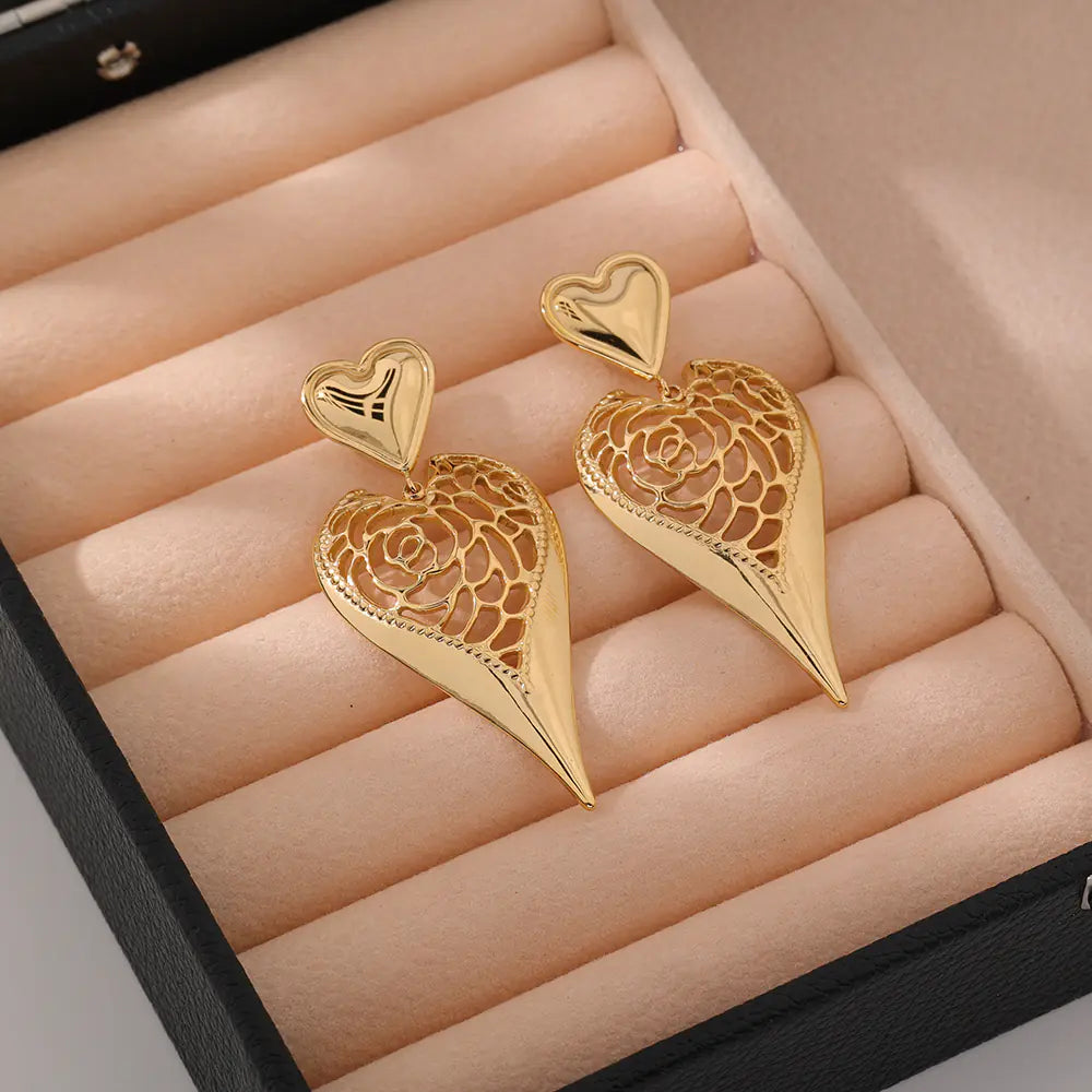 Stainless Steel Gold Peach Heart Stud Earrings