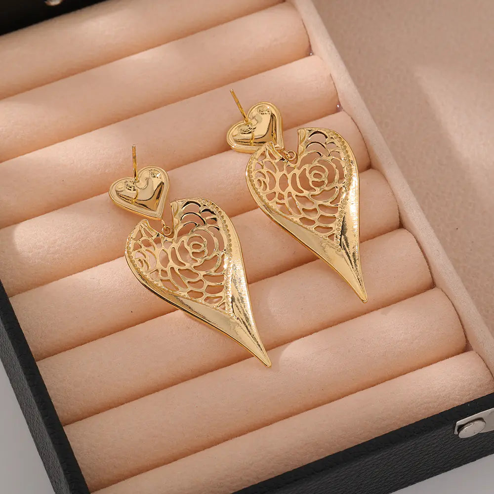 Stainless Steel Gold Peach Heart Stud Earrings