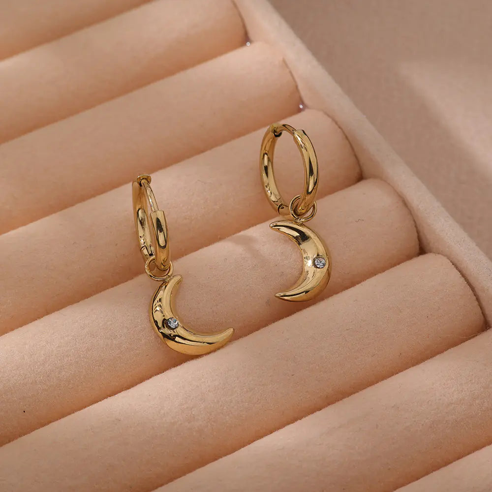 Stainless Steel Moon Design Stud Earrings