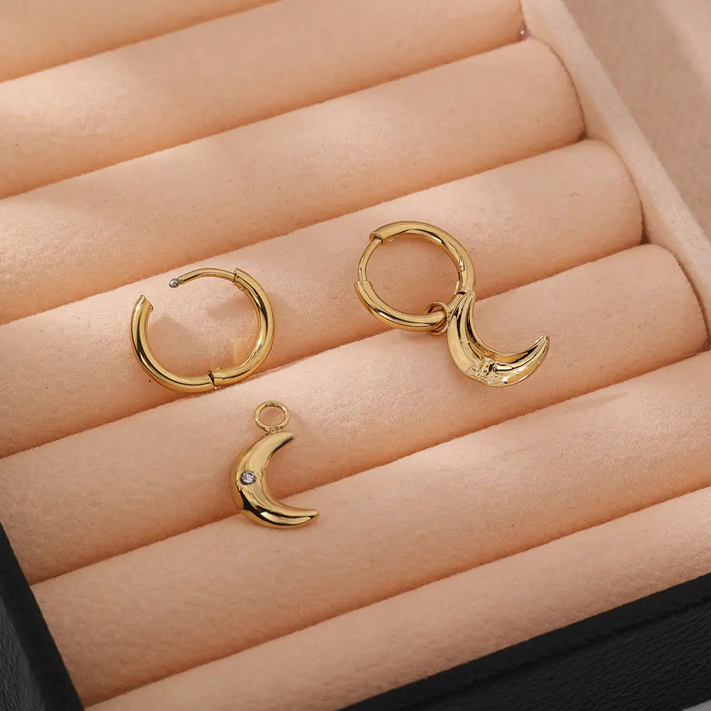 Stainless Steel Moon Design Stud Earrings
