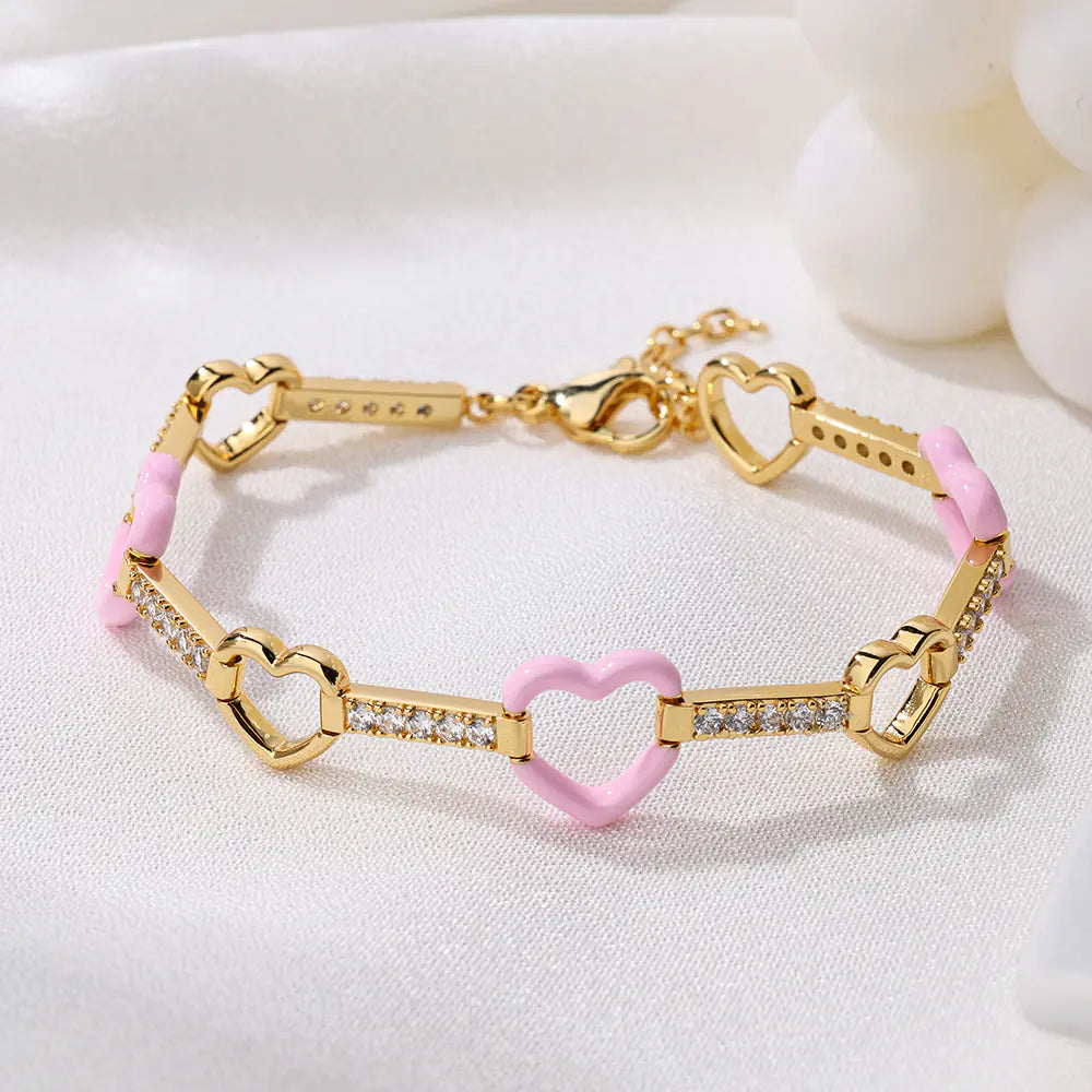 New Fashion Pink Enamel Heart Bracelet