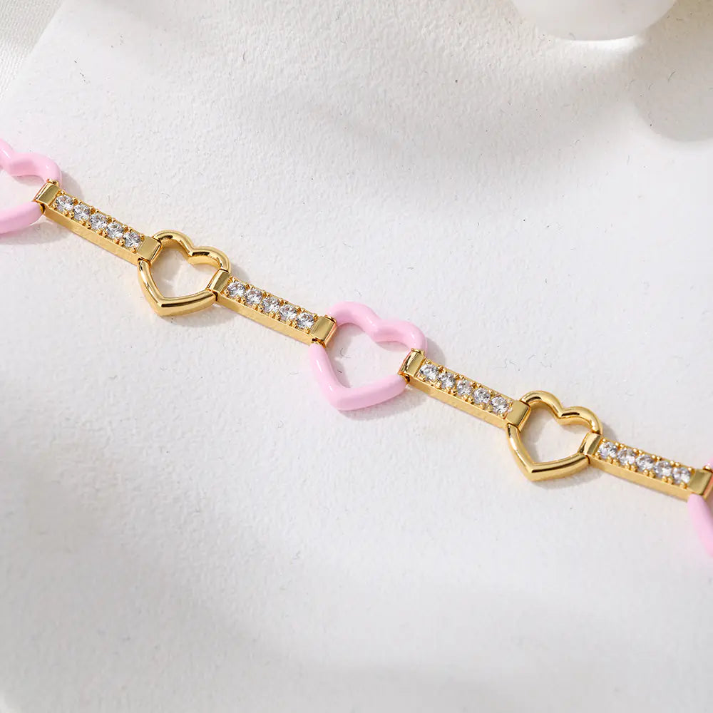 Pink Love Heart Oil Drop Bracelet