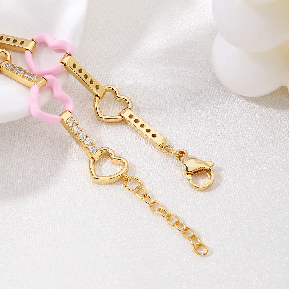 New Fashion Pink Enamel Heart Bracelet