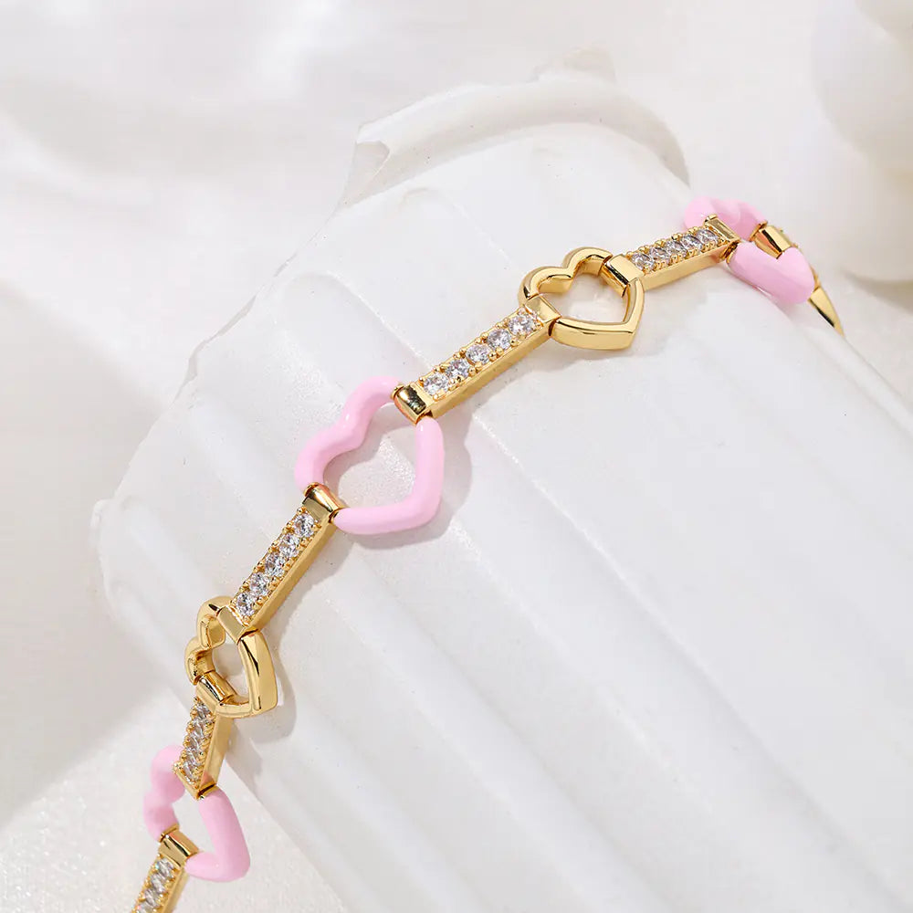 New Fashion Pink Enamel Heart Bracelet