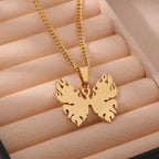 Gold Plated Stainless Steel Betterfly Pendant Necklace