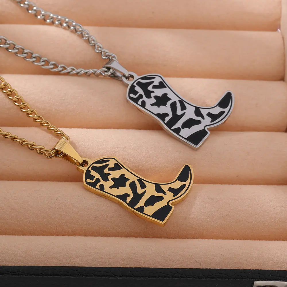 Stainless Steel Silver Gold Western Cowboy Boots Design Necklace