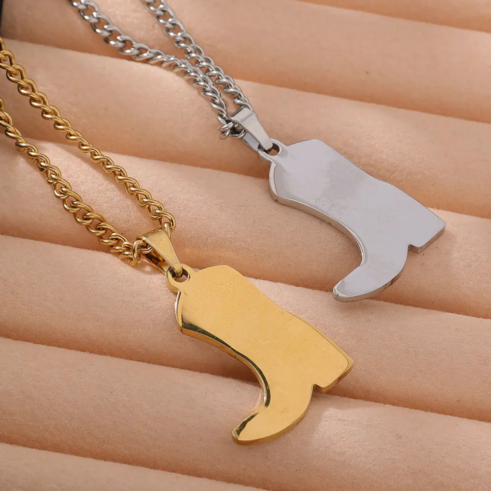 Stainless Steel Silver Gold Western Cowboy Boots Design Necklace