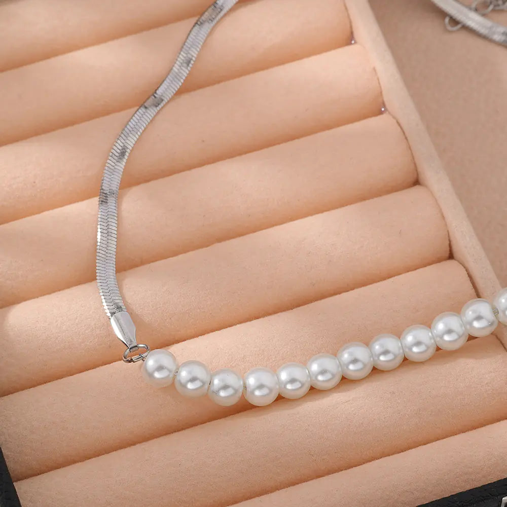 Stainless Steel Silver Pearl Necklace