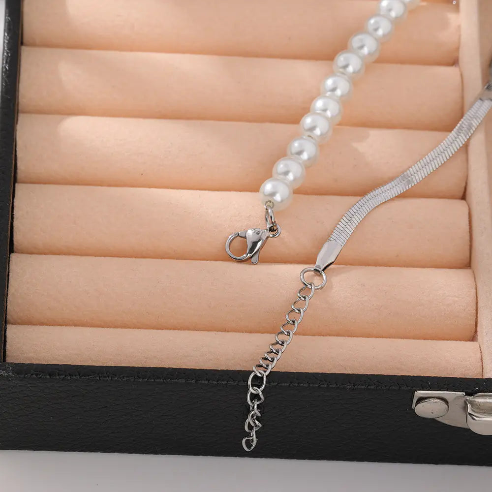 Stainless Steel Silver Pearl Necklace
