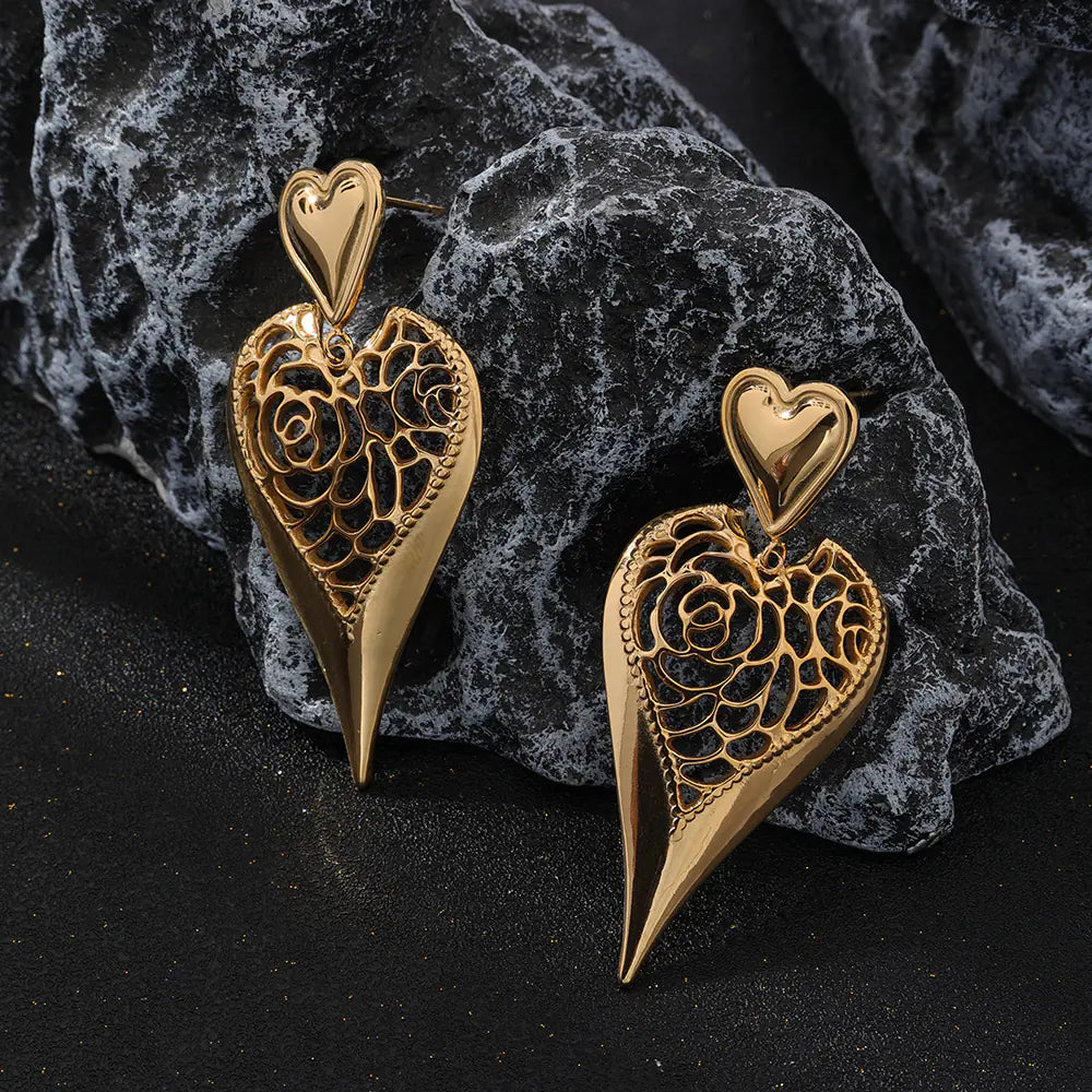 Stainless Steel Gold Peach Heart Stud Earrings