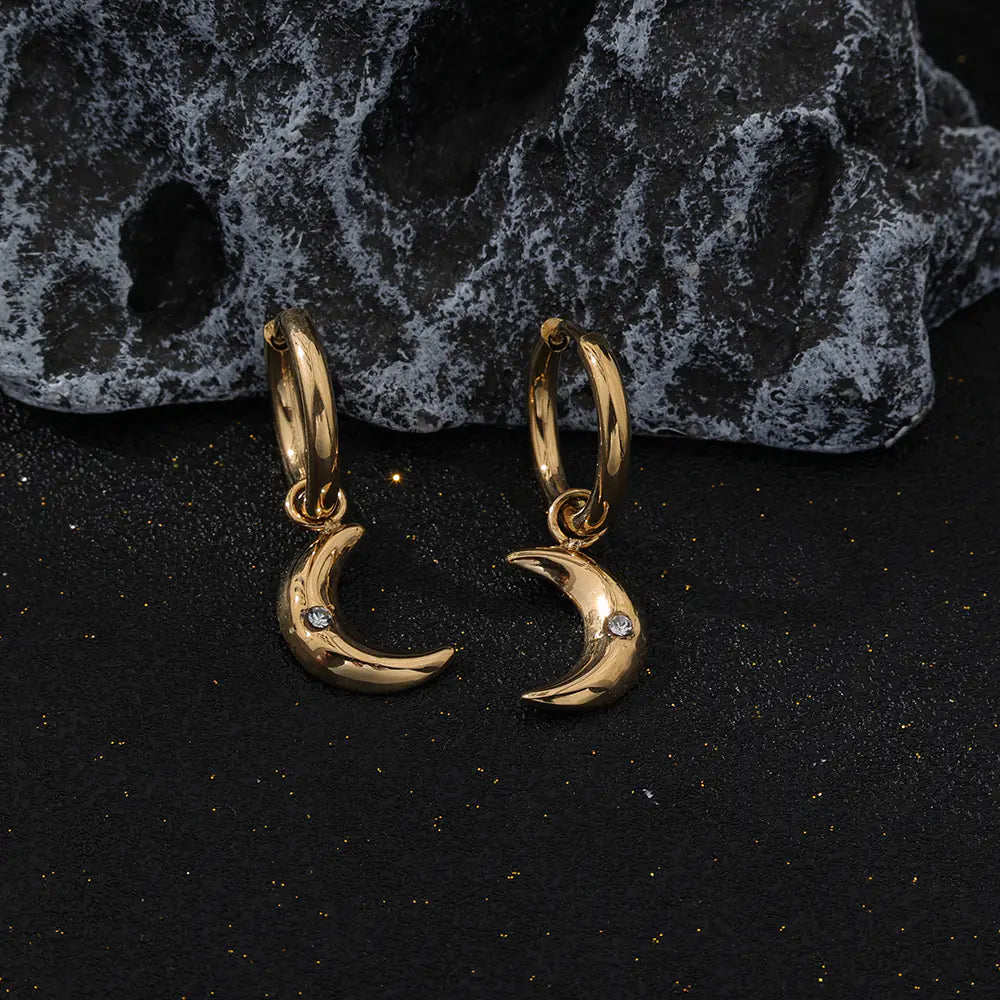Stainless Steel Moon Design Stud Earrings