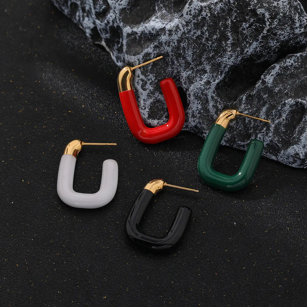 Stainless Steel Enamel Hoop Earrings