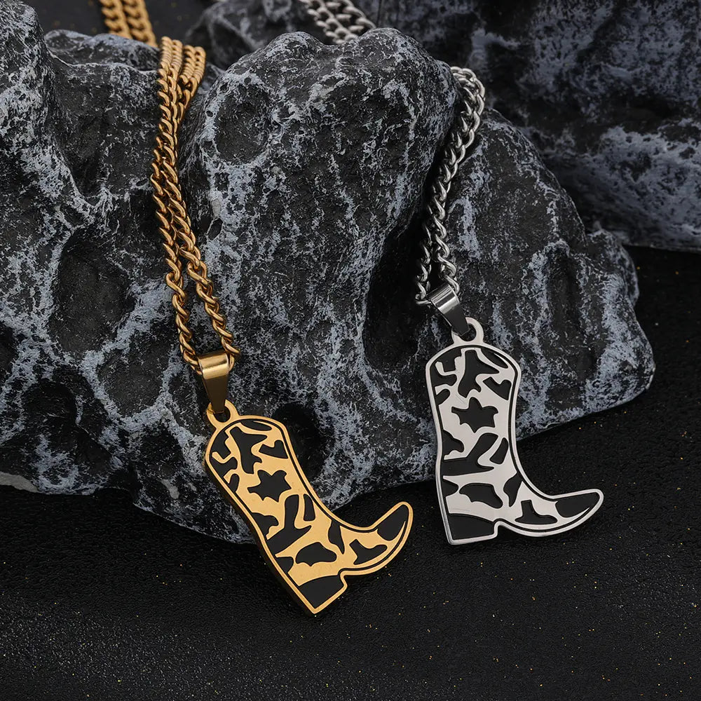 Stainless Steel Silver Gold Western Cowboy Boots Design Necklace