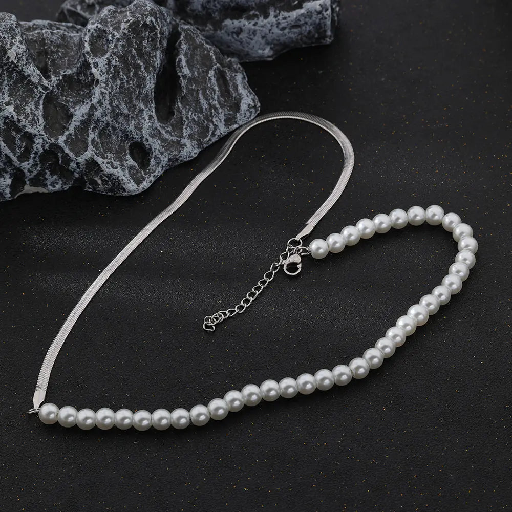 Stainless Steel Silver Pearl Necklace