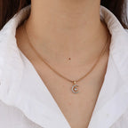 Fashion Brass Star Moon CZ Pendant Necklace